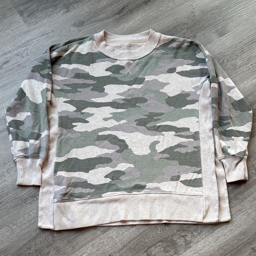 Aerie Green and Gray Camouflage Oversized Sweatshirt